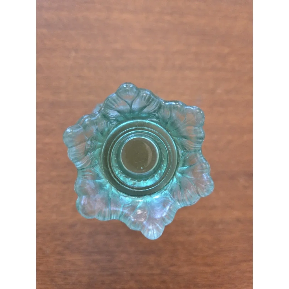vintage Fenton Art Glass turquoise blue opalescent tulip reversible 2-way votive